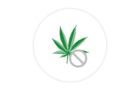 Cannabis-Blatt, daneben ein kleines Sperrschild
