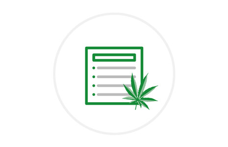 Ikon: Darstellung einer Liste. Daneben ein kleines Cannabis-Blatt