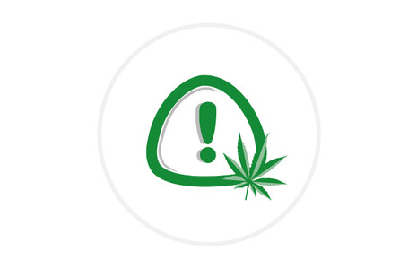 Ikon: Ausrufezeichen. Daneben ein kleines Cannabis-Blatt